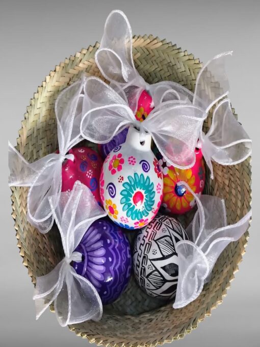 Juego de esferas de Barro pintadas, con 6 piezas Guerrero, Chilapa.